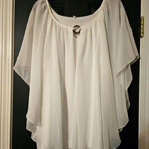 Cato White Blouse with Sheer Overlay